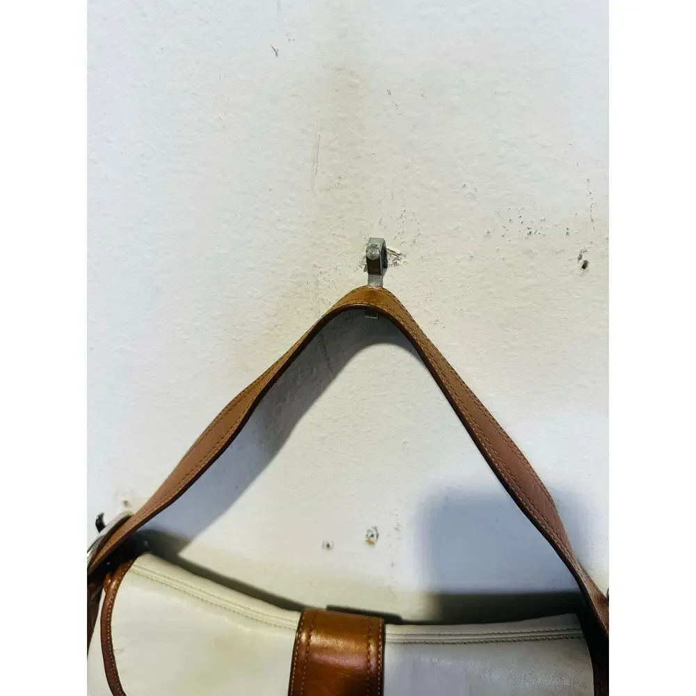 COACH White Brown Saddle SoHo Leather Hobo Leather Handbag F10192